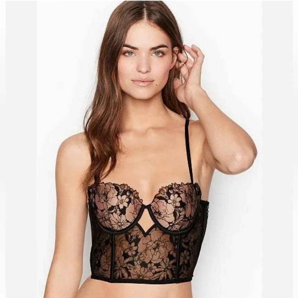 Victoria's Secret NEW Black Lace Balconette Bra And Corset Size 36B
